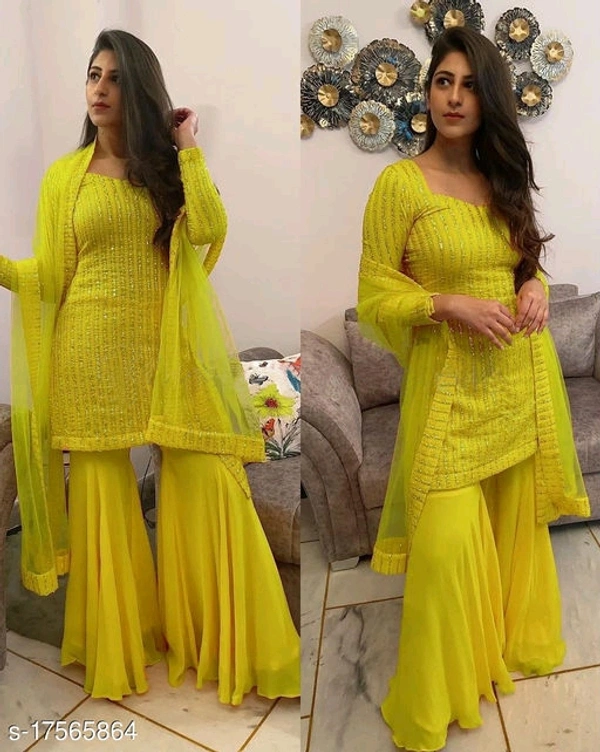 Women's Kurtis With Sharara Sets - yellow, semi stitched