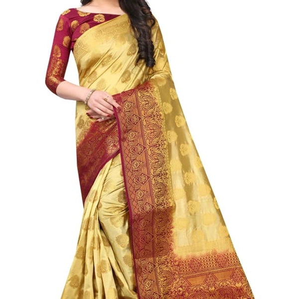 Charvi Silk Saree - golden with red, free size