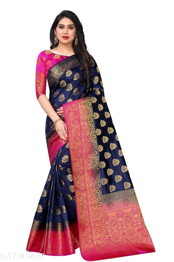 Charvi Silk Saree - blue with pink, free size