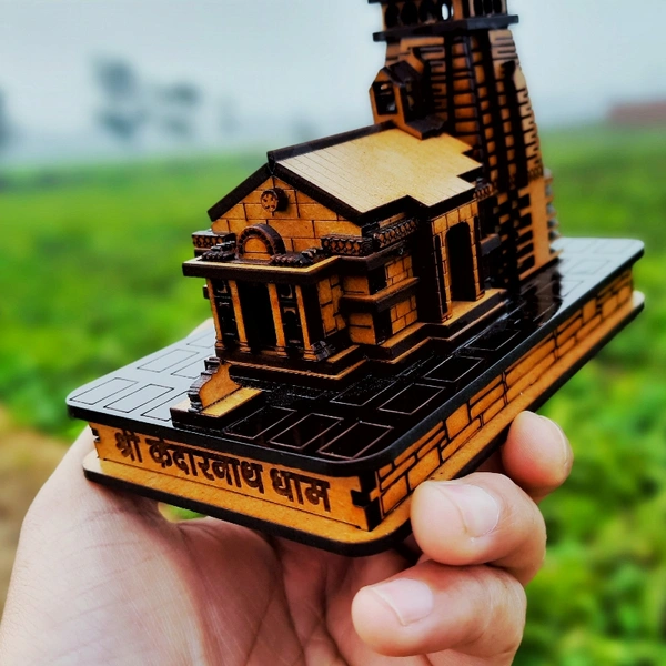 Wooden Kedarnath Temple - 14x8x10 cm