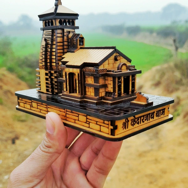 Wooden Kedarnath Temple - 14x8x10 cm