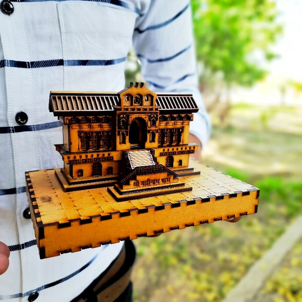 Wooden Badrinath Temple  - 14x8x10 cm