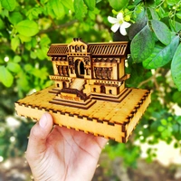 Wooden Badrinath Temple  - 14x8x10 cm