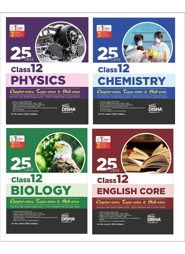Combo 25 CBSE Class 12 Physics, Chemistry Biology & English Chapter-wise, Topic-wise & Skill-wise Previous Year Solved Papers (2013 - 2023) powered with Concept Notes