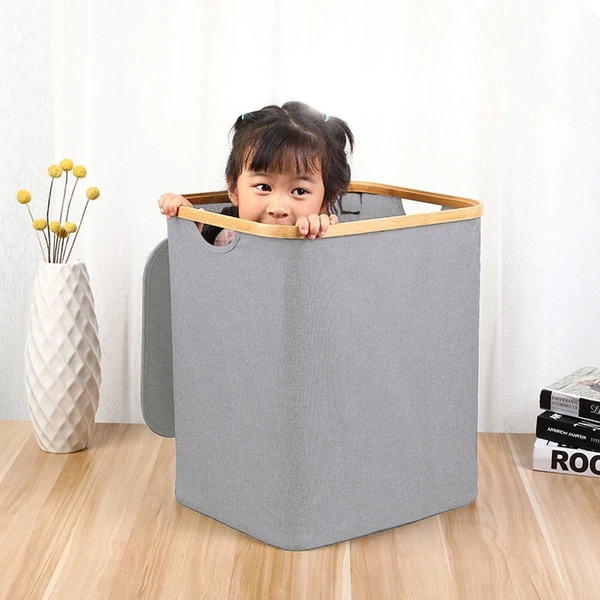 LUXE HOME INTERNATIONAL Laundry Basket for Clothes, Premium Bamboo Storage Bag with Lid Multipurpose Used In Laundry Rooms, Bedrooms, Bathrooms (40x45x33 cm, Grey) - 40X33X45CM, Grey