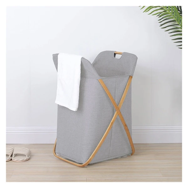 LUXE HOME INTERNATIONAL Laundry Basket for Clothes, Premium Bamboo Big Storage Bag with Lid Multipurpose Used In Laundry Rooms, Bedrooms, Bathrooms (40x70 cm, Grey) - 40X36X70CM, Gray, Lx_Landry Basket_Navy_40x70