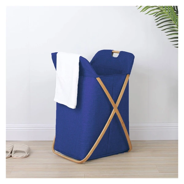 LUXE HOME INTERNATIONAL Laundry Basket for Clothes, Premium Bamboo Big Storage Bag with Lid Multipurpose Used In Laundry Rooms, Bedrooms, Bathrooms (40x70 cm, Navy Blue) - 40X36X70CM, Navy Blue, Lx_Landry Basket_Navy_40x70