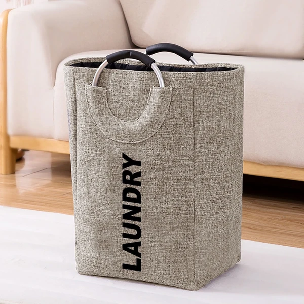 LUXE HOME INTERNATIONAL Laundry Basket for Clothes Foldable, Waterproof Premium Bamboo Laundry Hamper Perfect for Bathroom, Bedroom, Kitchen (Beige) - 30x40x65 cm, Beige, Lx_Laundry Hamper