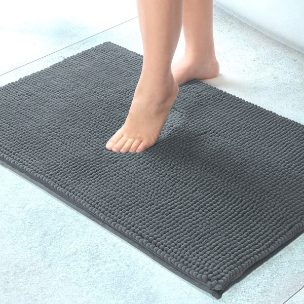 LUXE HOME INTERNATIONAL Luxe Home Chenille Bathmat ( 37x56 cm ) Bathroom mat - Grey I Soft, Non Slip, Washable | Bath Mat for Home or Bedroom Floor Mat - 37x56 Cm, Grey