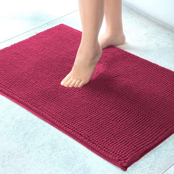 LUXE HOME INTERNATIONAL Luxe Home Chenille Bathmat ( 37x56 cm ) Bathroom mat - Maroon I Soft, Non Slip, Washable | Bath Mat for Home or Bedroom Floor Mat - 37x56 cm, Maroon
