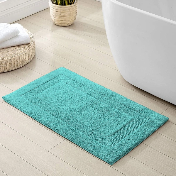 LUXE HOME INTERNATIONAL Bath Mat Cotton Super Soft Absorbent Paris Mat, Hotel Bath Mat for Bathroom, Kitchen, Doormat, Floor mat - 40x60 cm, Aqua