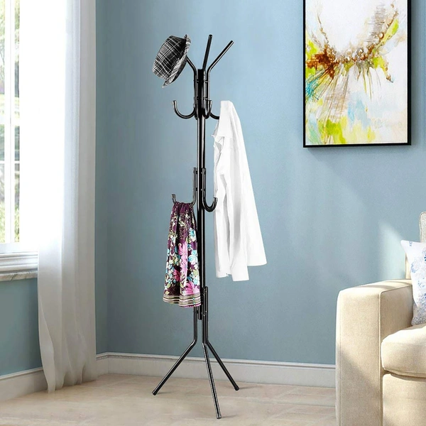 LUXE HOME INTERNATIONAL Coat Rack Hanger Stand with Hooks for Clothes, Bedroom Corner, Living Room, Office (Black) - 170 x 45 x 45 cm, Black