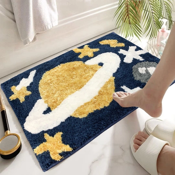 LUXE HOME INTERNATIONAL id's Bath Mat (40x60 cm) Bathroom Mat | Extra Soft and Absorbent Microfiber Bath Rugs, Non-Slip Plush Shaggy Bath Mat, Machine Wash Dry |Bathroom Floor, Door for Room - 40x60 cm, Planet