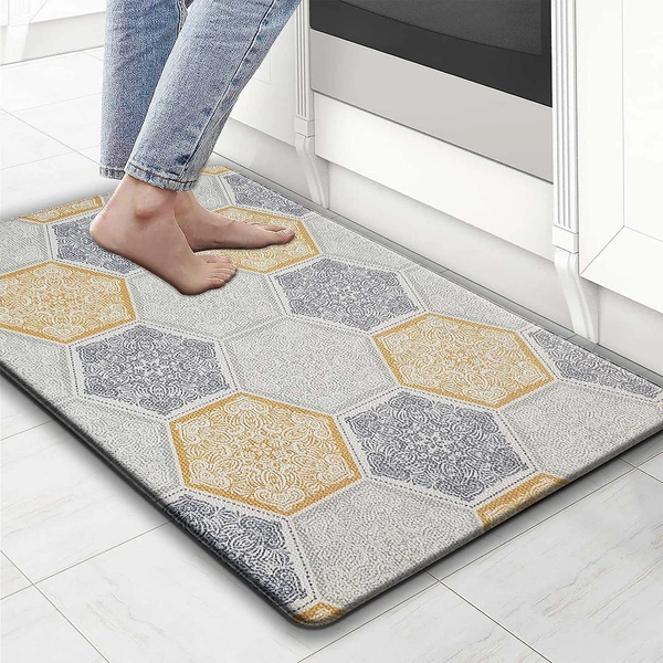 LUXE HOME INTERNATIONAL Anti-Fatigue Kitchen Mat Non-Slip Cushioned Comfort Mat - Geometric Pattern Standing Desk Mat - Waterproof and Easy to Clean for Home and Office - 45x75 cm, Honeycomb