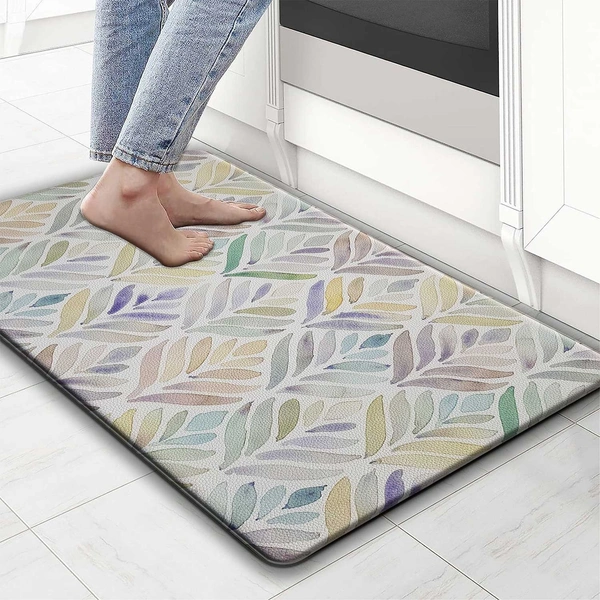 LUXE HOME INTERNATIONAL Anti-Fatigue Kitchen Mat Non-Slip Cushioned Comfort Mat - Geometric Pattern Standing Desk Mat - Waterproof and Easy to Clean for Home and Office - 45x75 cm, Leaf