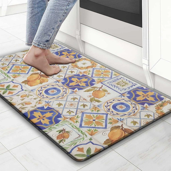 LUXE HOME INTERNATIONAL Anti-Fatigue Kitchen Mat Non-Slip Cushioned Comfort Mat - Geometric Pattern Standing Desk Mat - Waterproof and Easy to Clean for Home and Office - 45x75 cm, Tile