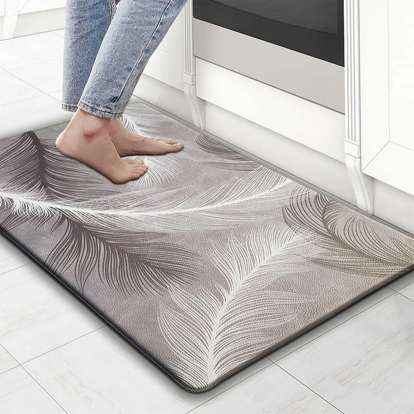 LUXE HOME INTERNATIONAL Anti-Fatigue Kitchen Mat Non-Slip Cushioned Comfort Mat - Geometric Pattern Standing Desk Mat - Waterproof and Easy to Clean for Home and Office - 45x75 cm, feather