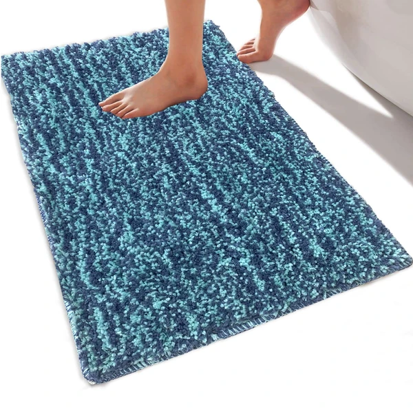 LUXE HOME INTERNATIONAL Bathmat Moscow Microfiber 1600 GSM Anti-Skid ( Ocean , 38 Cm x 58 Cm , Pack of 1 )