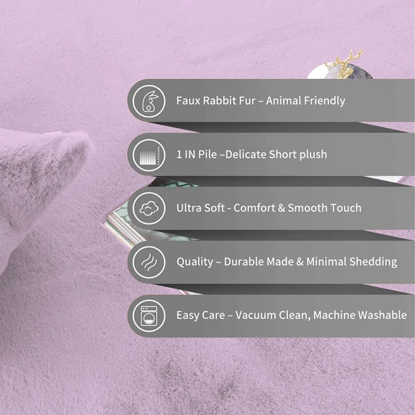 LUXE HOME INTERNATIONAL Luxe Home Bath Mat Super Soft Anti Skid Rabbit Fur (1000 GSM) Bathroom Mats ( 40 X 60 cm , Lilac ) Pack of 1 - 40x60 cm