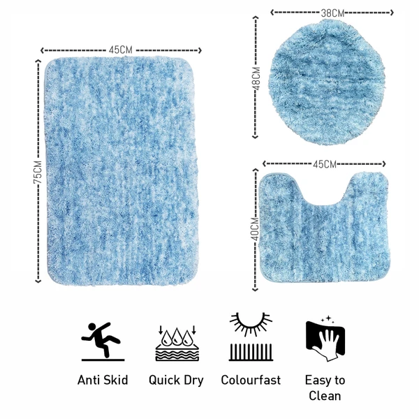 LUXE HOME INTERNATIONAL Luxe Home Bath mat Super Soft Anti Skid Hawaii Contour Set of 3 Piece Rugs for Bathroom ( Cloud, Medium ) - 45x75 cm, Cloud