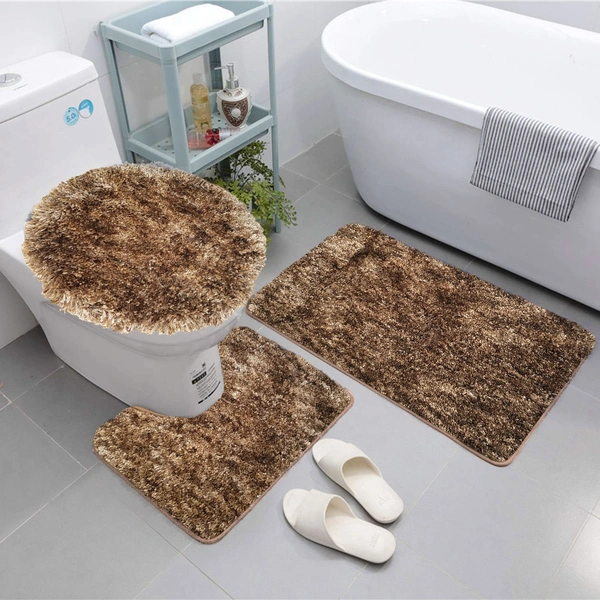 LUXE HOME INTERNATIONAL Luxe Home Bath mat Super Soft Anti Skid Hawaii Contour Set of 3 Piece Rugs for Bathroom ( Coffee, Medium ) - 45x75 cm, Coffee