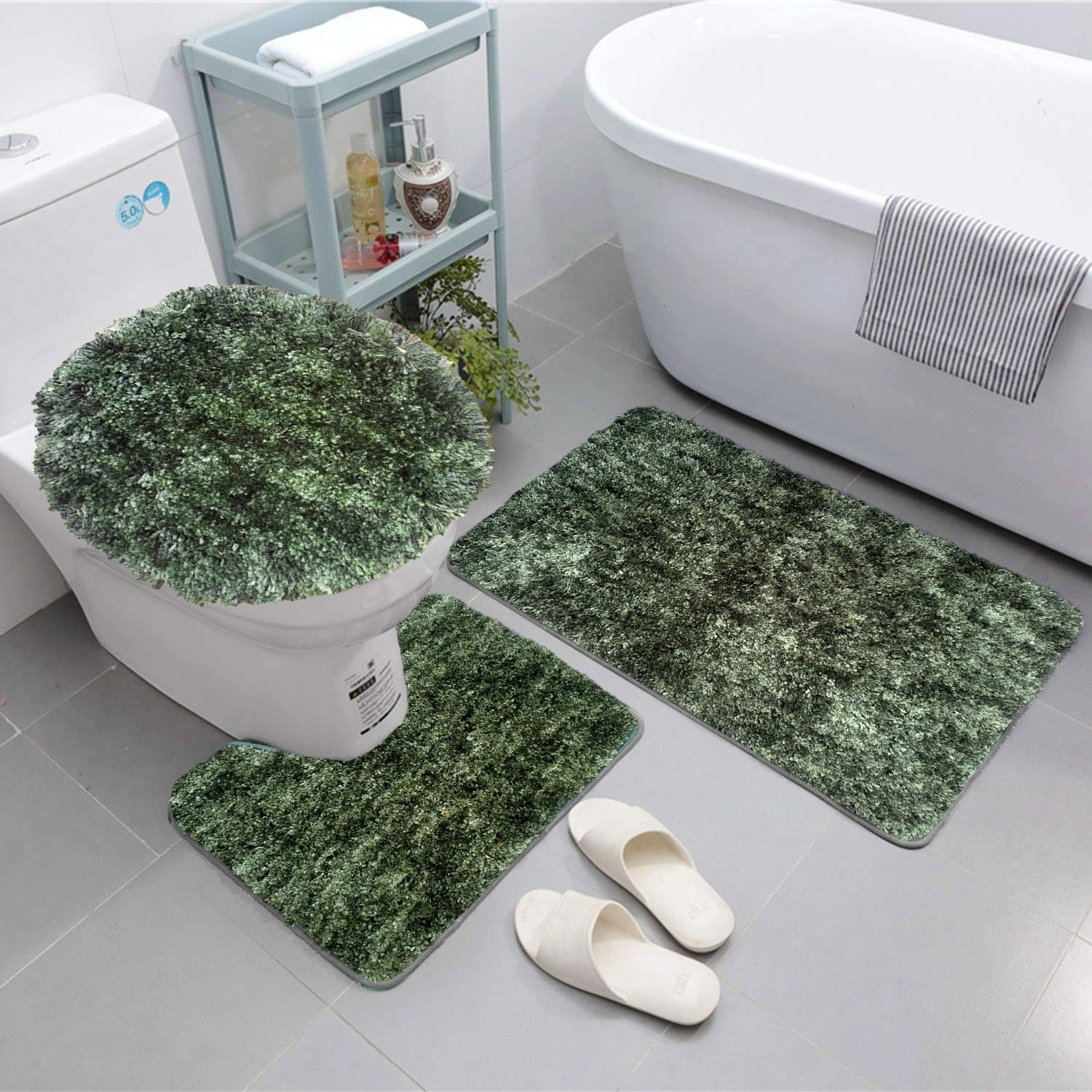 Luxe Home Bath mat Super Soft Anti Skid Hawaii Contour Set of 3 Piece Rugs for Bathroom ( Hunter ...