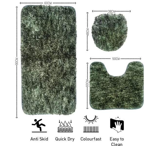 LUXE HOME INTERNATIONAL Luxe Home Bath mat Super Soft Anti Skid Hawaii Contour Set of 3 Piece Rugs for Bathroom ( Hunter Green, Medium ) - 45x75