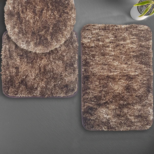 LUXE HOME INTERNATIONAL Luxe Home Bath mat Super Soft Anti Skid Hawaii Contour Set of 3 Piece Rugs for Bathroom ( Rock Brown, Medium ) - 45x75, Brown