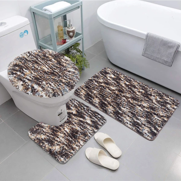 LUXE HOME INTERNATIONAL Luxe Home Bath mat Super Soft Anti Skid Hawaii Contour Set of 3 Piece Rugs for Bathroom ( Walnut, Medium ) - 45x75