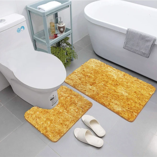 LUXE HOME INTERNATIONAL Luxe Home Bath mat Super Soft Anti Skid Hawaii Contour Set of 2 Piece Rugs for Bathroom ( Gold, Medium ) - 45x75, Gold