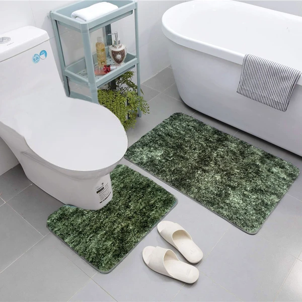 LUXE HOME INTERNATIONAL LuxeHomeBathmatSuperSoftAntiSkidHawaiiContourSetof2PieceRugsforBathroom(HunterGreen,Medium) - 45x75, Green