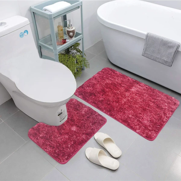 LUXE HOME INTERNATIONAL Luxe Home Bath mat Super Soft Anti Skid Hawaii Contour Set of 2 Piece Rugs for Bathroom ( Pastel Red, Medium ) - 45x75, Red