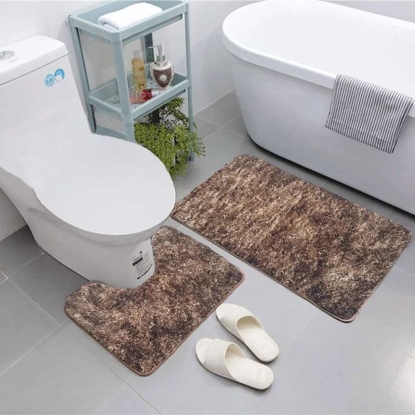 LUXE HOME INTERNATIONAL Luxe Home Bath mat Super Soft Anti Skid Hawaii Contour Set of 2 Piece Rugs for Bathroom ( Rock Brown, Medium ) - 45x75, Brown