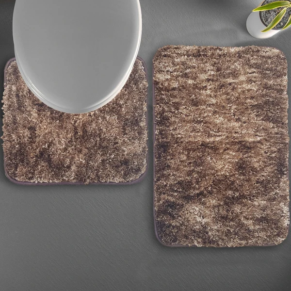 LUXE HOME INTERNATIONAL Luxe Home Bath mat Super Soft Anti Skid Hawaii Contour Set of 2 Piece Rugs for Bathroom ( Rock Brown, Medium ) - 45x75, Brown