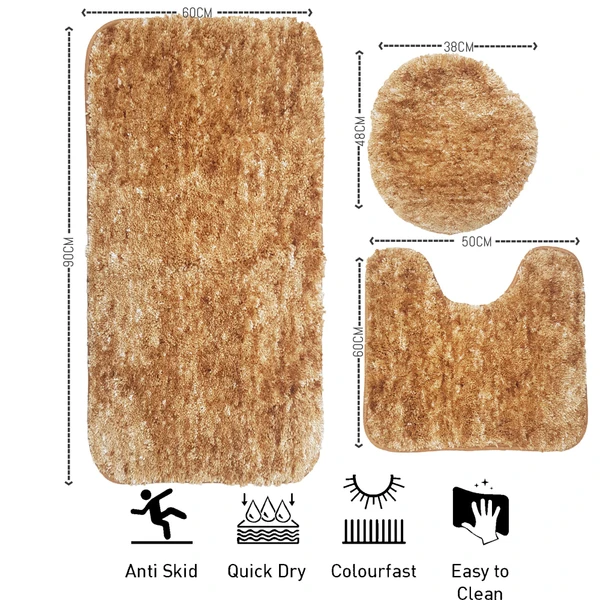 LUXE HOME INTERNATIONAL Luxe Home Bath mat Super Soft Anti Skid Hawaii Contour Set of 3 Piece Rugs for Bathroom ( Anti Gold, Large ) - 60x90, Anti-Gold