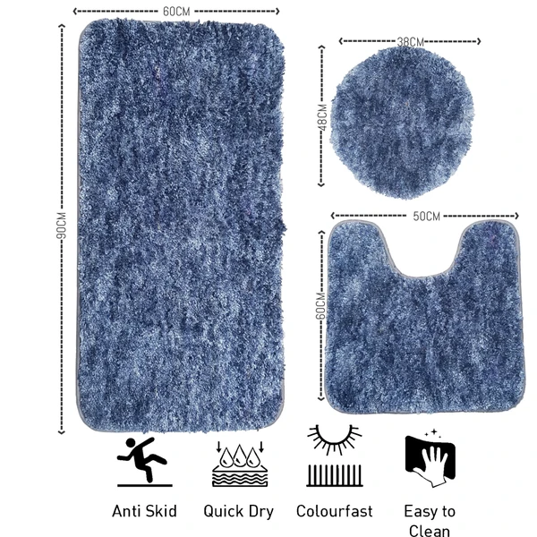 LUXE HOME INTERNATIONAL Luxe Home Bath mat Super Soft Anti Skid Hawaii Contour Set of 3 Piece Rugs for Bathroom ( Charcoal, Large ) - 60x90, Charcoal