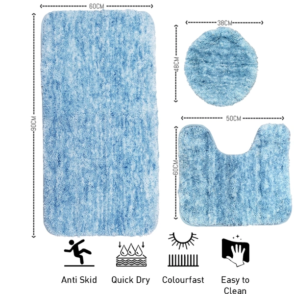 LUXE HOME INTERNATIONAL Luxe Home Bath mat Super Soft Anti Skid Hawaii Contour Set of 3 Piece Rugs for Bathroom ( Cloud, Large ) - 60x90 cm, Cloud