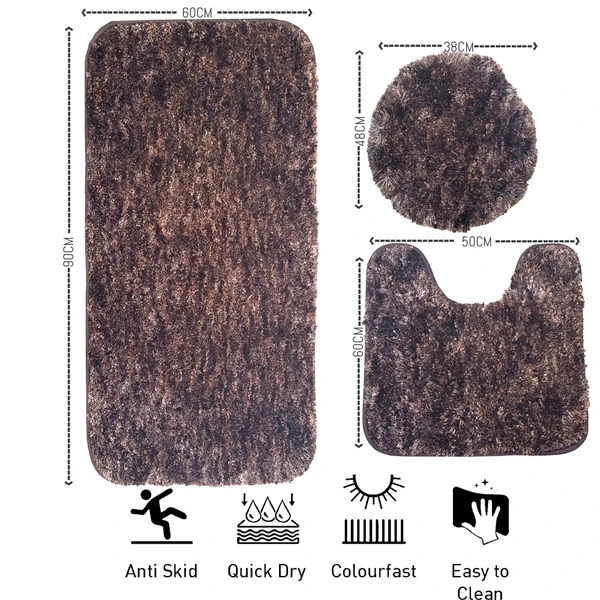 LUXE HOME INTERNATIONAL Luxe Home Bath mat Super Soft Anti Skid Hawaii Contour Set of 3 Piece Rugs for Bathroom ( Cocoa, Large ) - 60x90, Cocoa