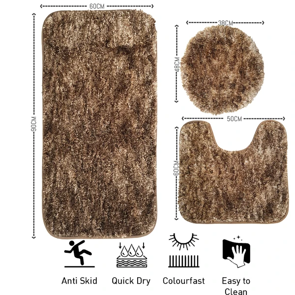 LUXE HOME INTERNATIONAL Luxe Home Bath mat Super Soft Anti Skid Hawaii Contour Set of 3 Piece Rugs for Bathroom ( Coffee, Large ) - 60x90, Coffee