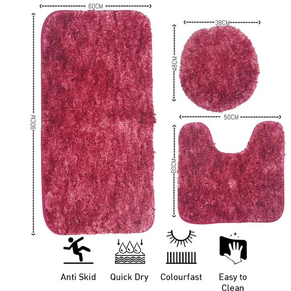 LUXE HOME INTERNATIONAL Luxe Home Bath mat Super Soft Anti Skid Hawaii Contour Set of 3 Piece Rugs for Bathroom ( Pastel Red, Large ) - 60x90, Pastel Red