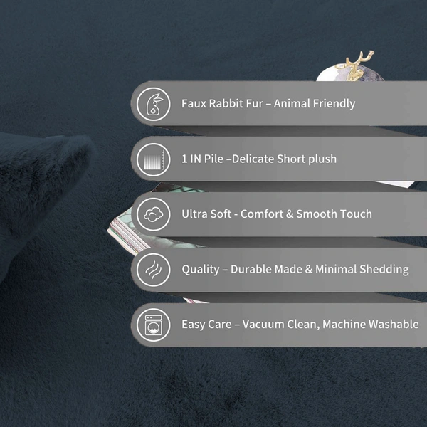 LUXE HOME INTERNATIONAL Ruffle Ultra Soft Rabbit Fur Area Rugs Anti-Skid Water Absorbant/Soaking Washable Mat for Bathroom/Entrance/Kitchen/Bedside/Door/Living-Room/Prayer Room ( Pack of 1, Anthra, 16" x 24") (40 x 60 cm) - 40x60 cm, Anthra