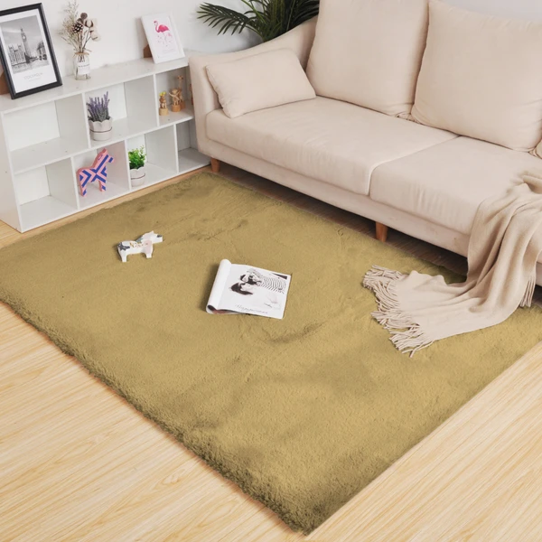 LUXE HOME INTERNATIONAL Ruffle Ultra Soft Rabbit Fur Area Rugs Anti-Skid Water Absorbent Soaking Washable Mat - 4x6 Feet, Anti Gold