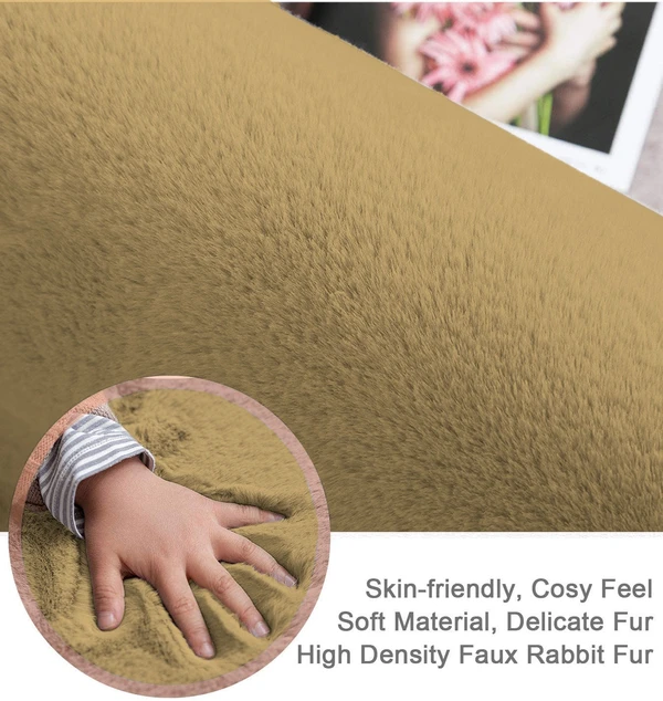 LUXE HOME INTERNATIONAL Ruffle Ultra Soft Rabbit Fur Area Rugs Anti-Skid Water Absorbent Soaking Washable Mat - 6X9, Anti Gold