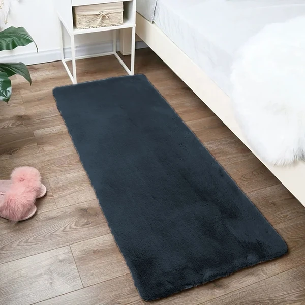 LUXE HOME INTERNATIONAL Ruffle Bath Runner Rabbit Fur 1000 GSM Super Soft, Anti Skid Rug for Bedroom (2 X 5 Ft, Anthra, Pack of 1) - 2x5, Anthra