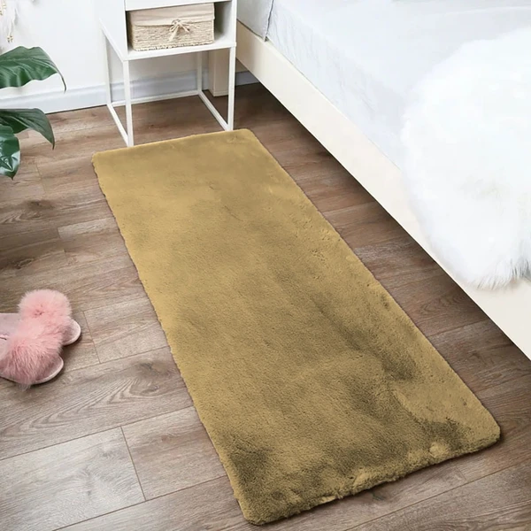 LUXE HOME INTERNATIONAL RuffleBathRunnerRabbitFur1000GSMSuperSoft,AntiSkidRugForBedroom(2X5Ft,Anti-Gold,PackOf1) - 2x5, Anti-Gold