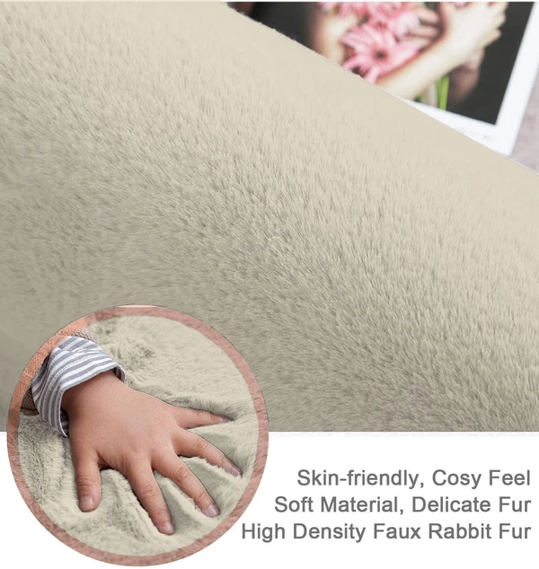 LUXE HOME INTERNATIONAL Ruffle Ultra Soft Rabbit Fur Area Rugs Anti-Skid Water Absorbent Soaking Washable Mat - 6X9, Beige