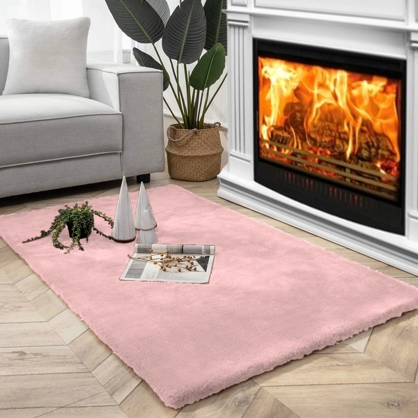 LUXE HOME INTERNATIONAL Ruffle Ultra Soft Rabbit Fur Area Rugs Anti-Skid Water Absorbant/Soaking Washable Mat For Bathroom/Entrance/Kitchen/Bedside/Door/Living-Room/Prayer Room 4x6 Feet ( Pack Of 1, Peach) - 4x6 Ft, Peach