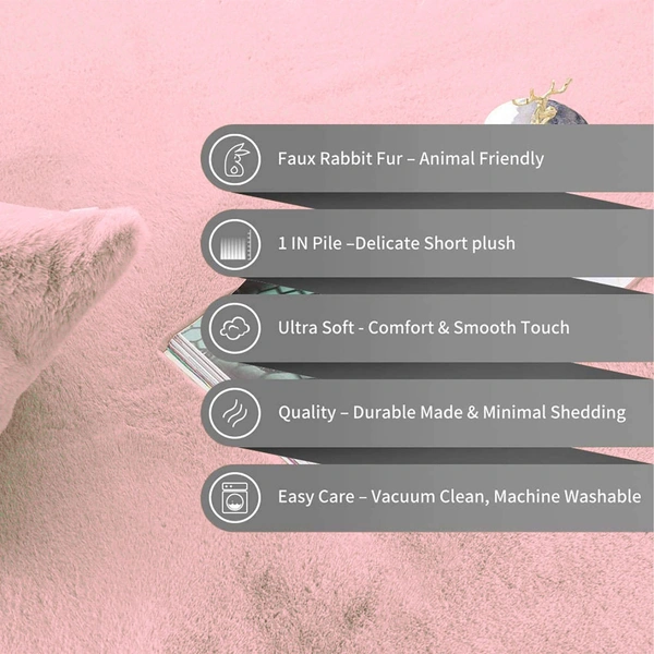 LUXE HOME INTERNATIONAL Ruffle Ultra Soft Rabbit Fur Area Rugs Anti-Skid Water Absorbant/Soaking Washable Mat For Bathroom/Entrance/Kitchen/Bedside/Door/Living-Room/Prayer Room 4x6 Feet ( Pack Of 1, Peach) - 4x6 Ft, Peach