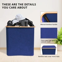 LUXE HOME INTERNATIONAL Laundry Basket for Clothes, Premium Bamboo Storage Bag with Lid Multipurpose Used In Laundry Rooms, Bedrooms, Bathrooms (40x45x33 cm, Navy Blue) - 40X33X45CM, Navy Blue