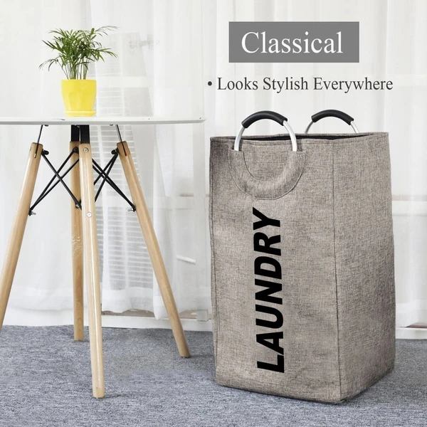 LUXE HOME INTERNATIONAL Laundry Basket for Clothes Foldable, Waterproof Premium Bamboo Laundry Hamper Perfect for Bathroom, Bedroom, Kitchen (Beige) - 30x40x65 cm, Beige, Lx_Laundry Hamper